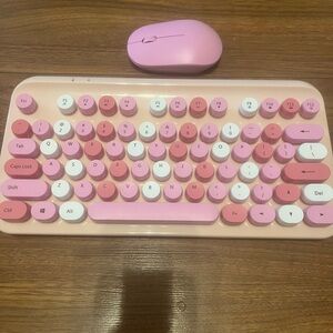 Pink and White Keyboard and Mouse Set